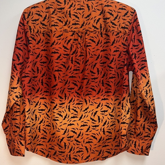 Karen Scott Vintage Holiday Halloween Bat Spooky Orange Ombré Creepy Top - Picture 2 of 5